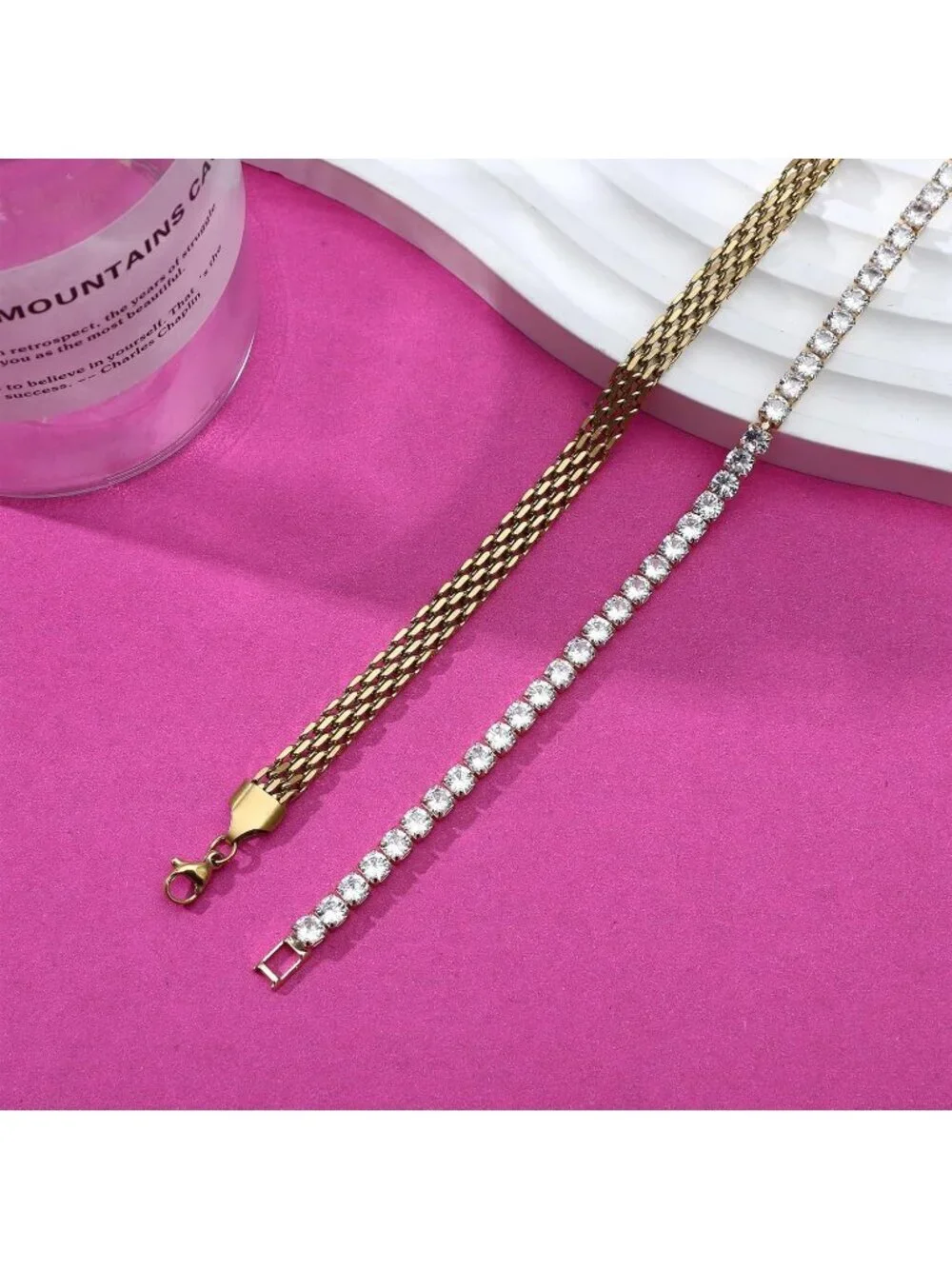 Women All Gold Jewelry Stainless Steel Diamond Bangle Bracelets Set Square Watch